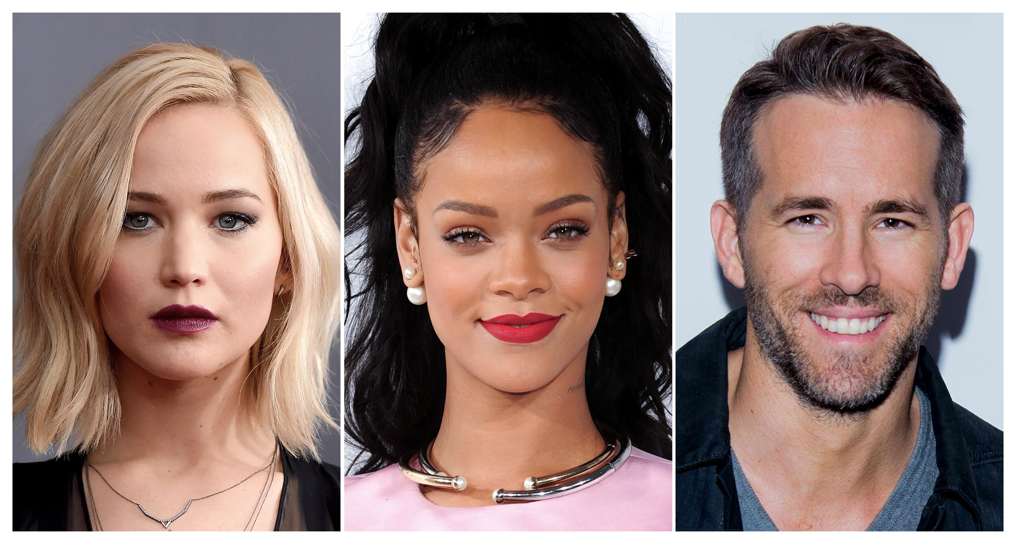 Jennifer Lawrence'i, Rihanna ja Ryan Reynoldsi kollaaž