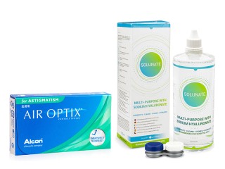Air Optix for Astigmatism (3 läätse) + Solunate Multi-Purpose 400 ml koos läätsekonteineriga