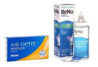 Air Optix Night & Day Aqua (6 линз) + ReNu MultiPlus 360 мл с контейнером