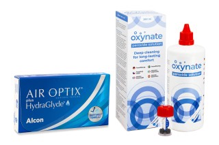 Air Optix Plus Hydraglyde (6 линз) + Oxynate Peroxide 380 мл с контейнером