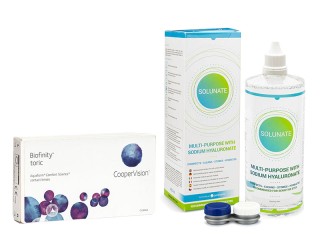 Biofinity Toric CooperVision (3 läätse) + Solunate Multi-Purpose 400 ml koos läätsekonteineriga