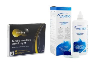 Lenjoy Monthly Day & Night (3 läätse) + Vantio Multi-Purpose 360 ml koos läätsekonteineriga
